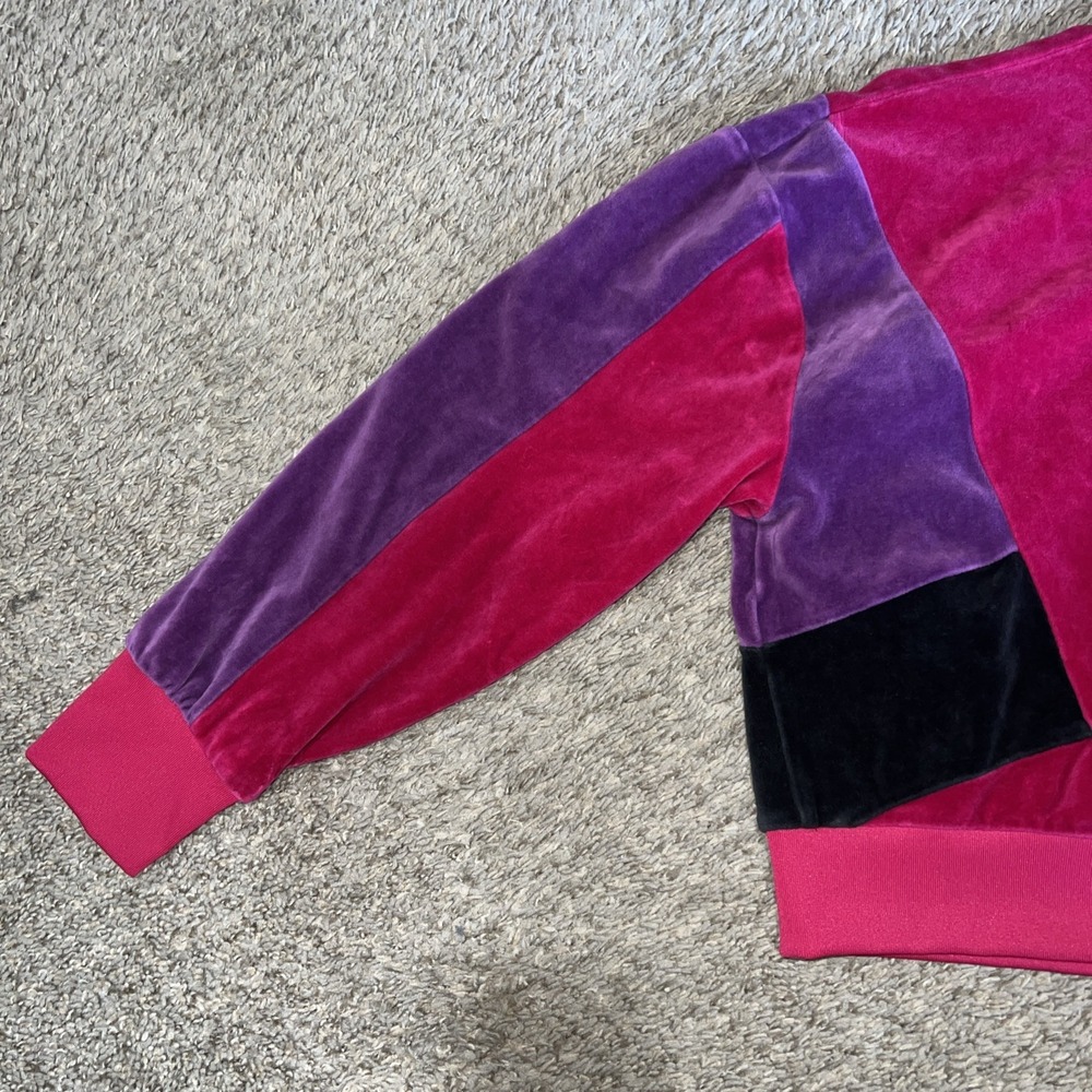 Adidas Women's Colorblock Velour Pullover Sweatshirt Cropped Sz M - Picture 5 of 9
